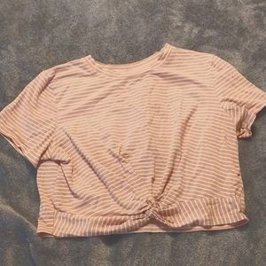 Women's pink and white cropped tie shirt